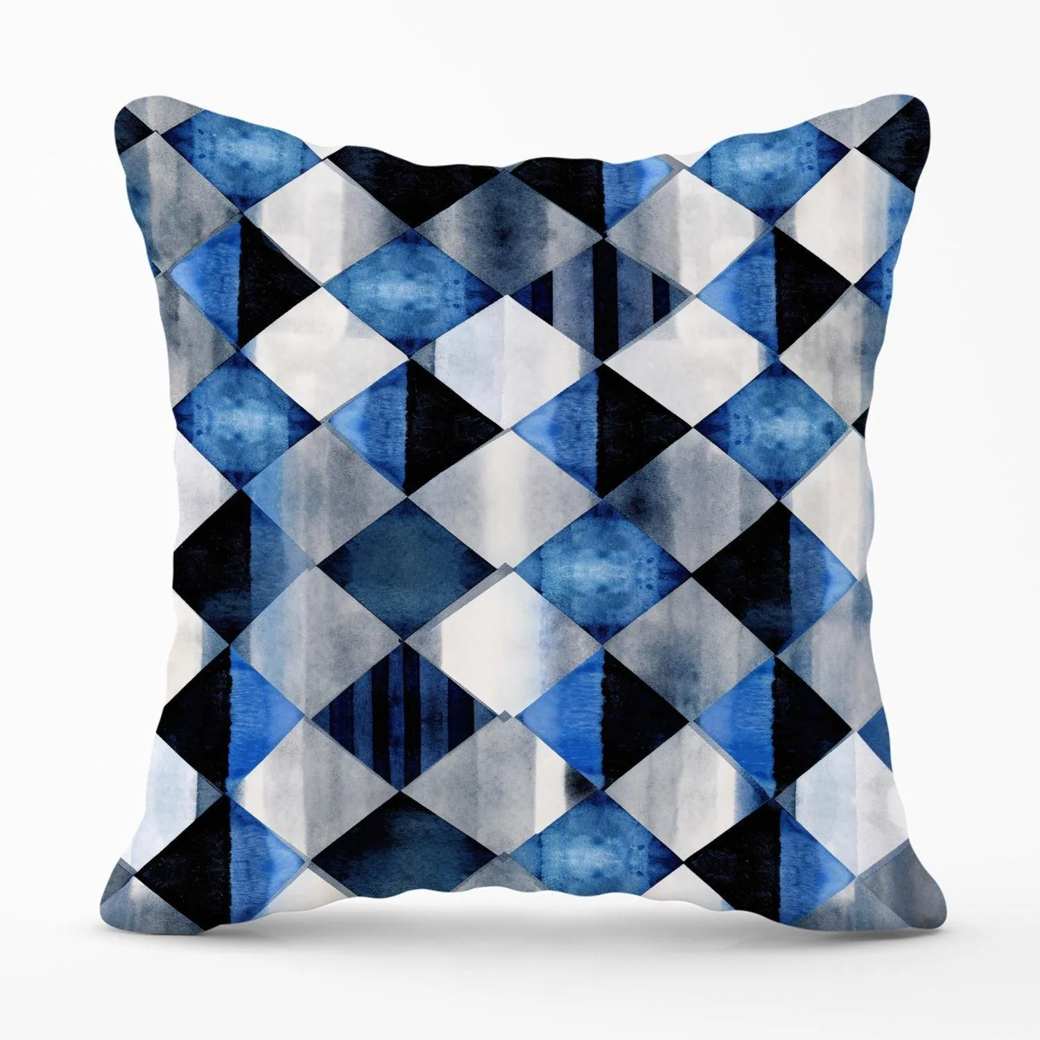 Warren Reed - Designer Square Checkered Pattern Outdoor Cushion in Blue