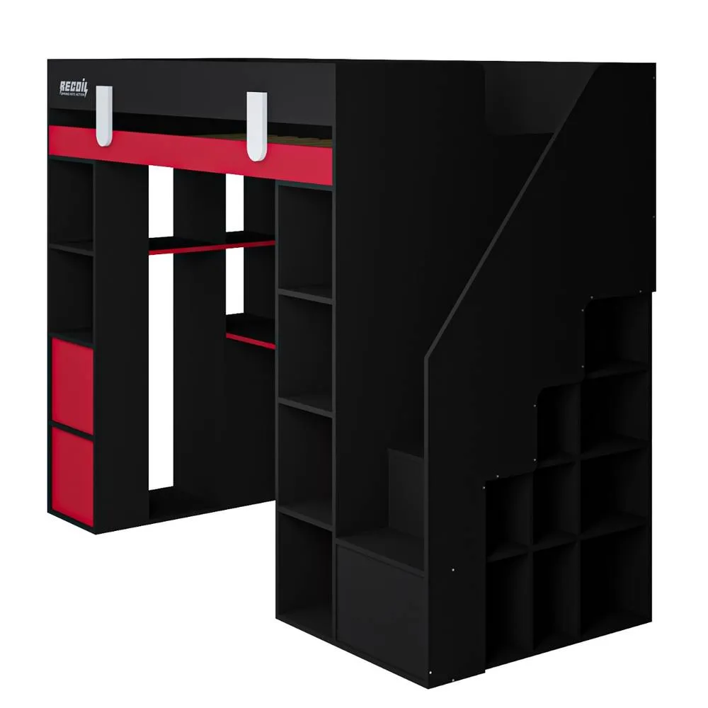 Flair Blaze Staircase Gaming High Sleeper with Storage Black & Red 4