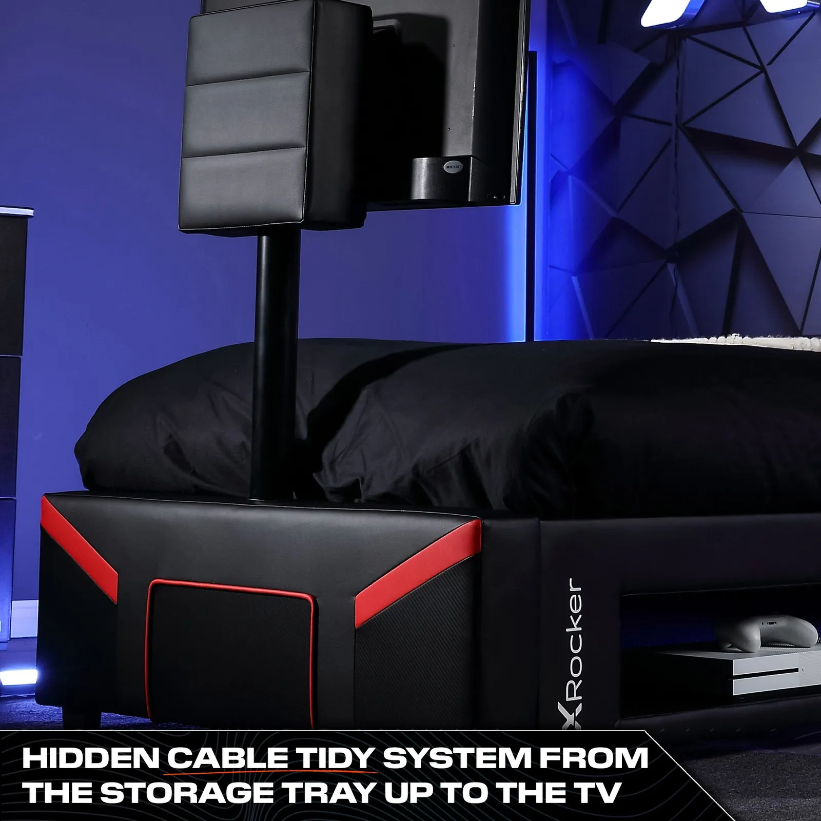 X Rocker Cerberus Twist TV Bed with Underbed Storage, up to 40" TV with Mattress in Dark Red 4