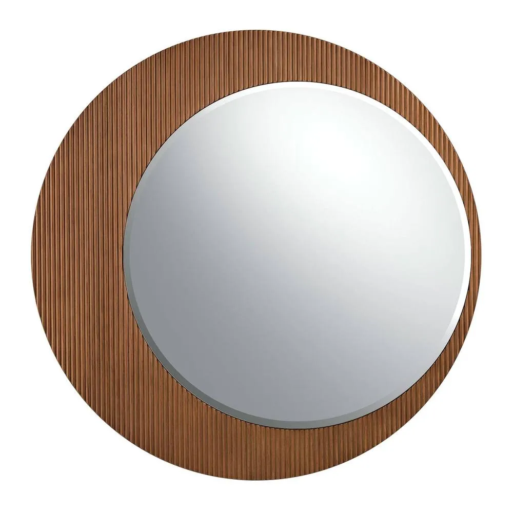 Angel Cerda Round Walnut Wall Mirror, 110 cm in Brown 2