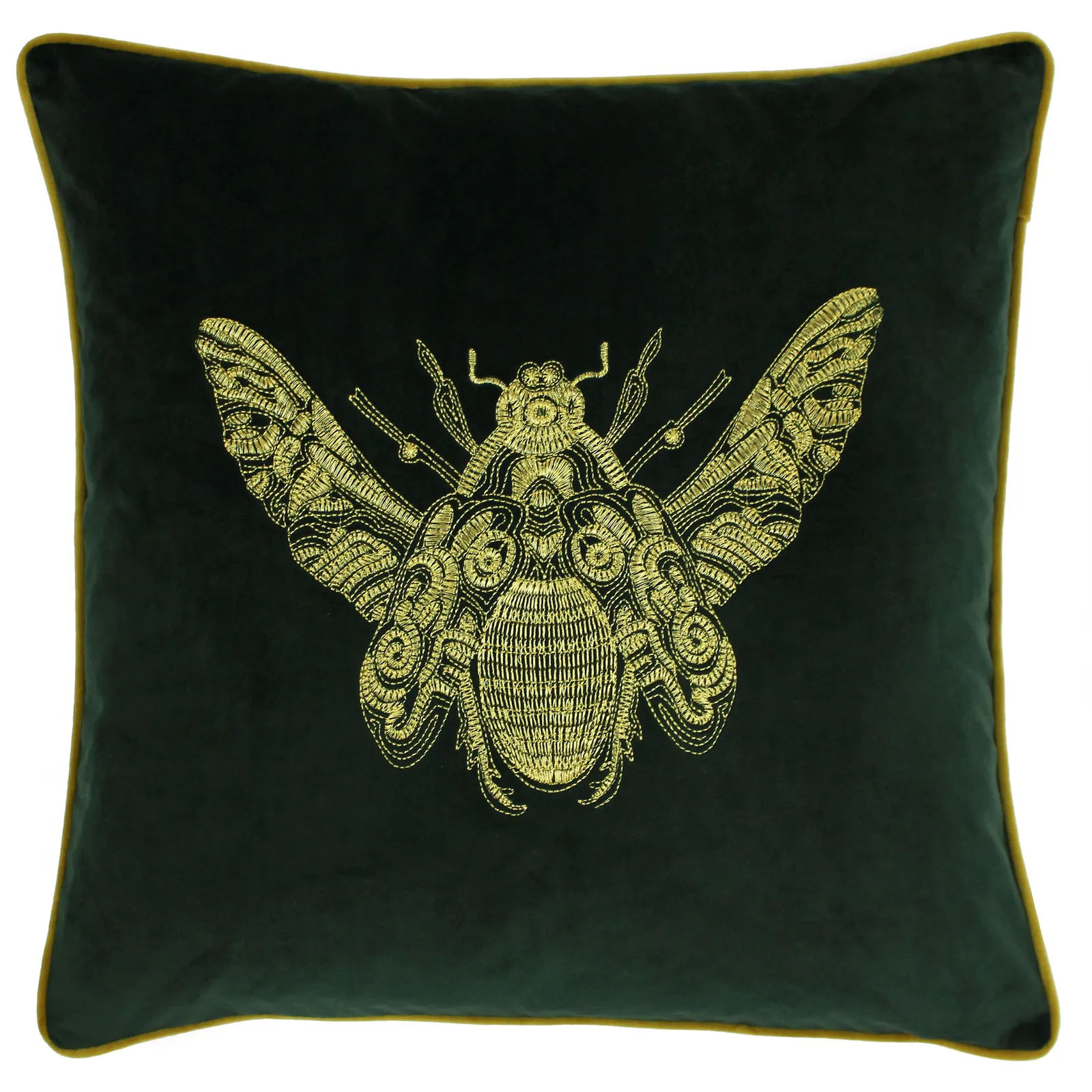 Paoletti Cerana Embroidered Bee Velvet Cushion in Emerald 2