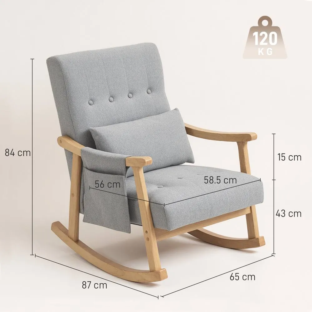 HOMCOM Modern High Back Rocking Chair with Solid Wood Legs in Light Grey 3