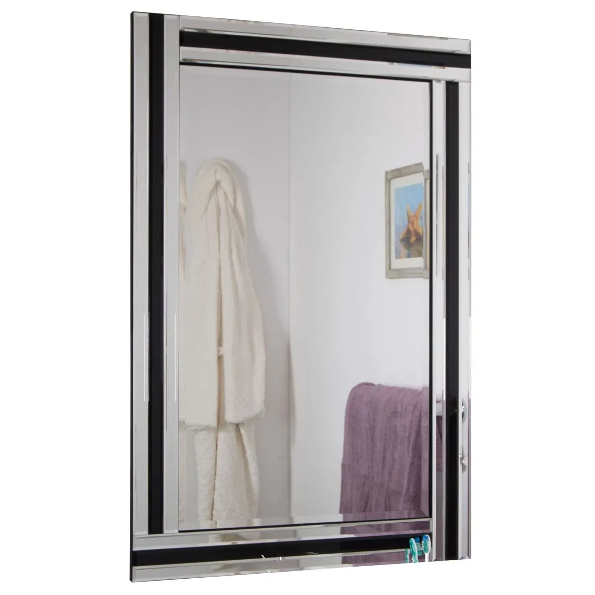 MirrorOutlet Dalton Black & Silver Bevelled Triple Edge Wall Mirror 68 x 58cm 5