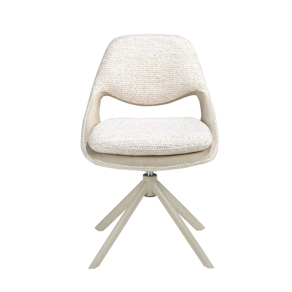 Angel Cerda Fabric Swivel Dining Chair with Stainless Steel Legs in White 2