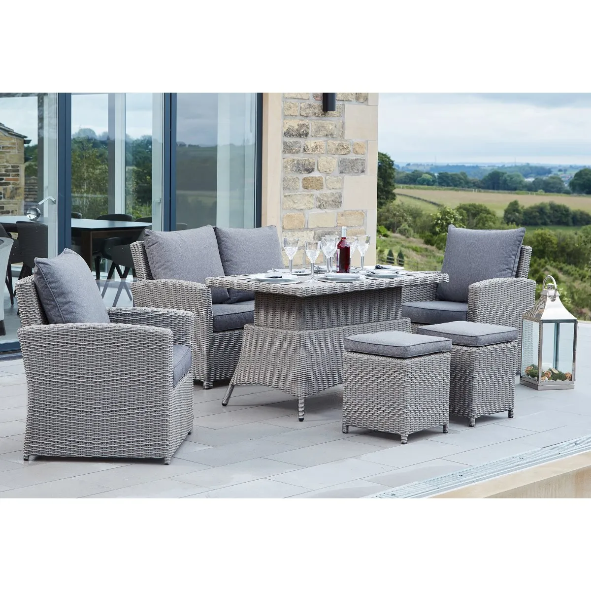 Murcia 6 Seat Garden Sofa Set in Slate Grey Weave and Grey Fabric - Barker & Stonehouse