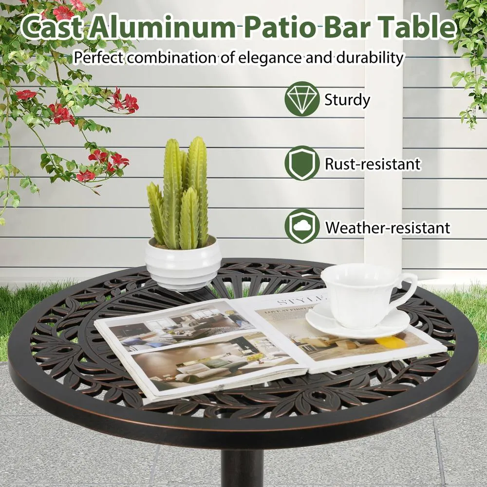 Costway 61cm Patio Round Bar Table Cast Aluminum High Top Table-Bronze in Bronze 4
