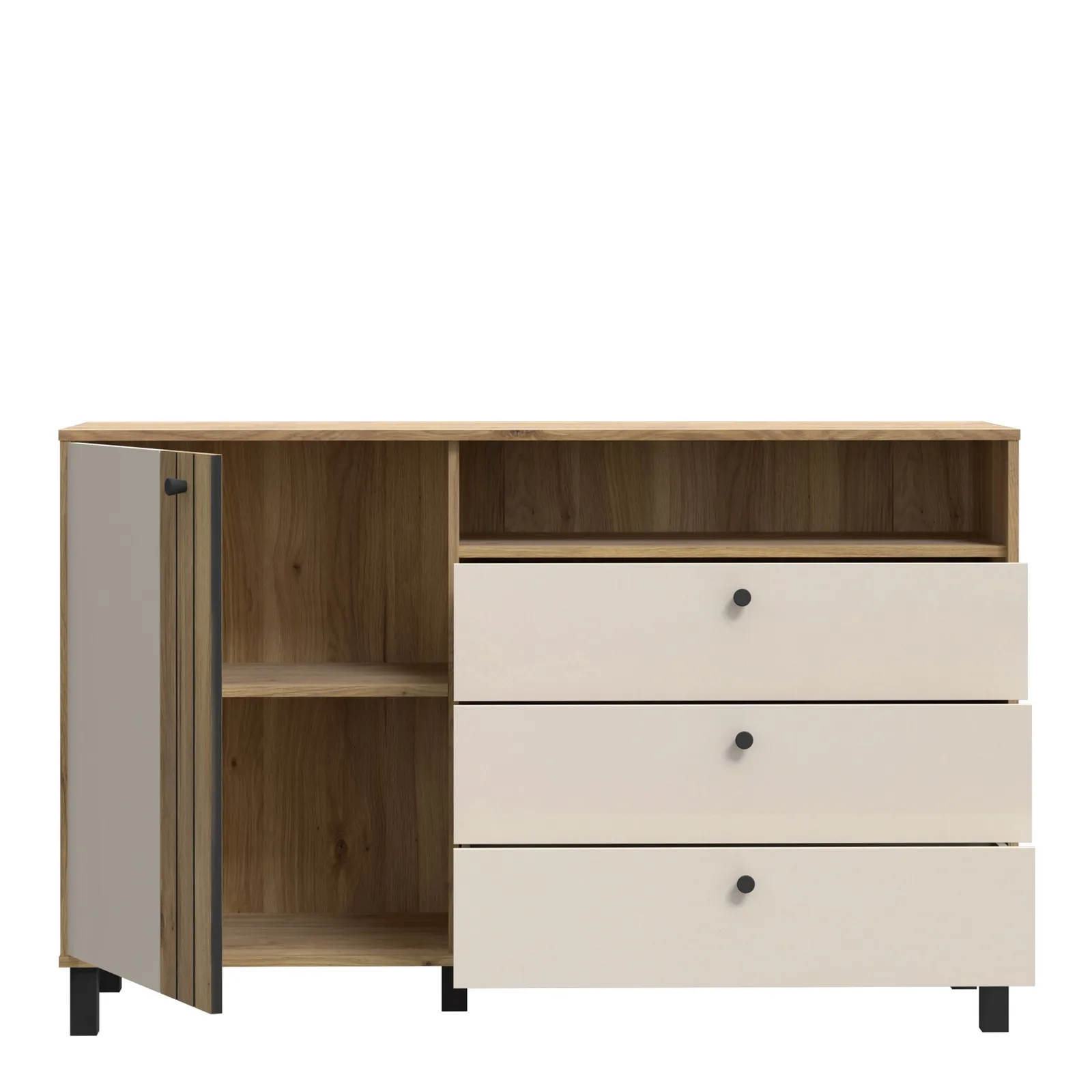 Furniture To Go Grafton 1 Door 3 Drawer Chest In Cream & Oak 4