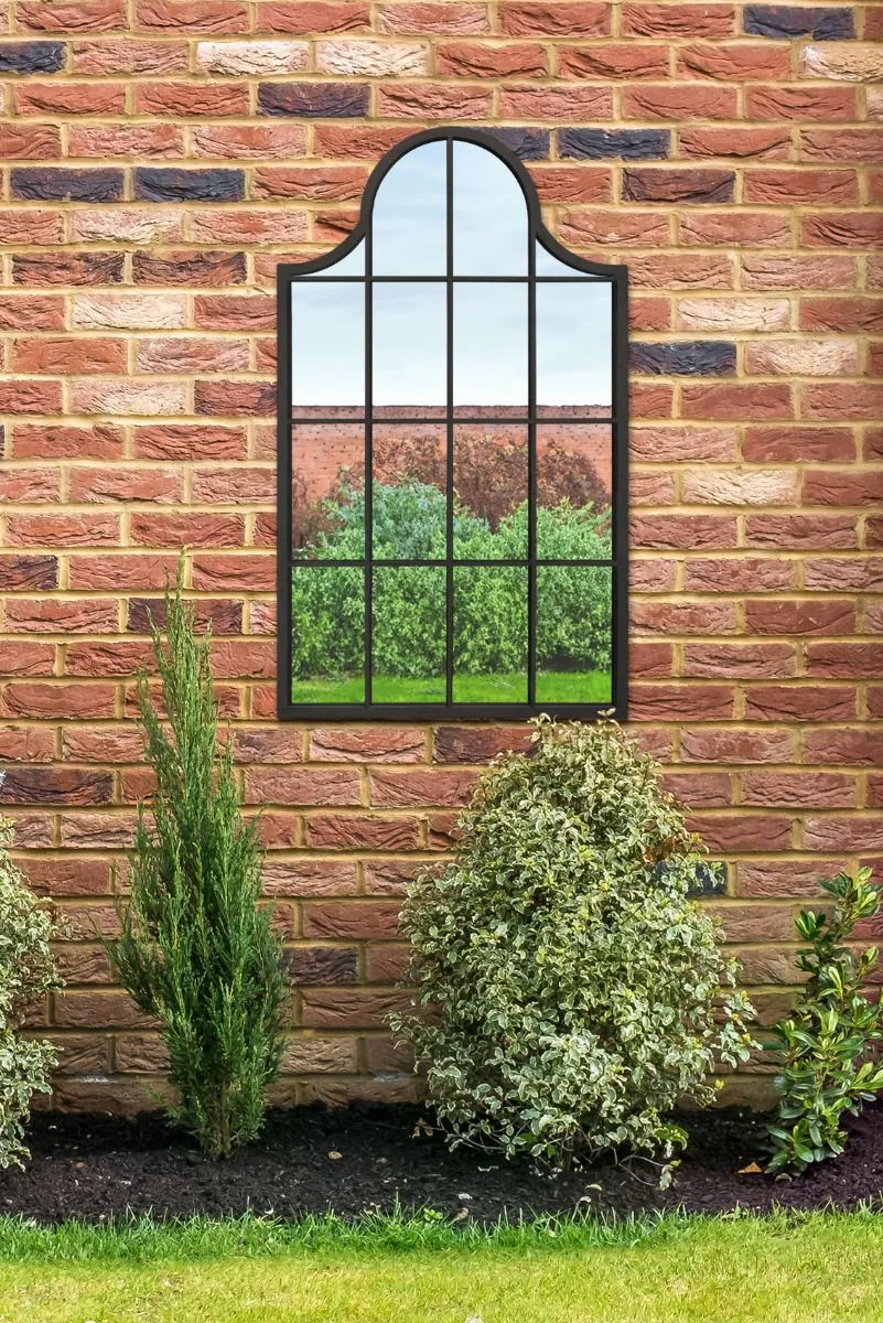 MirrorOutlet Black Metal Framed Arched Garden Wall Mirror 41" X 24" (104CM X 62CM) 2