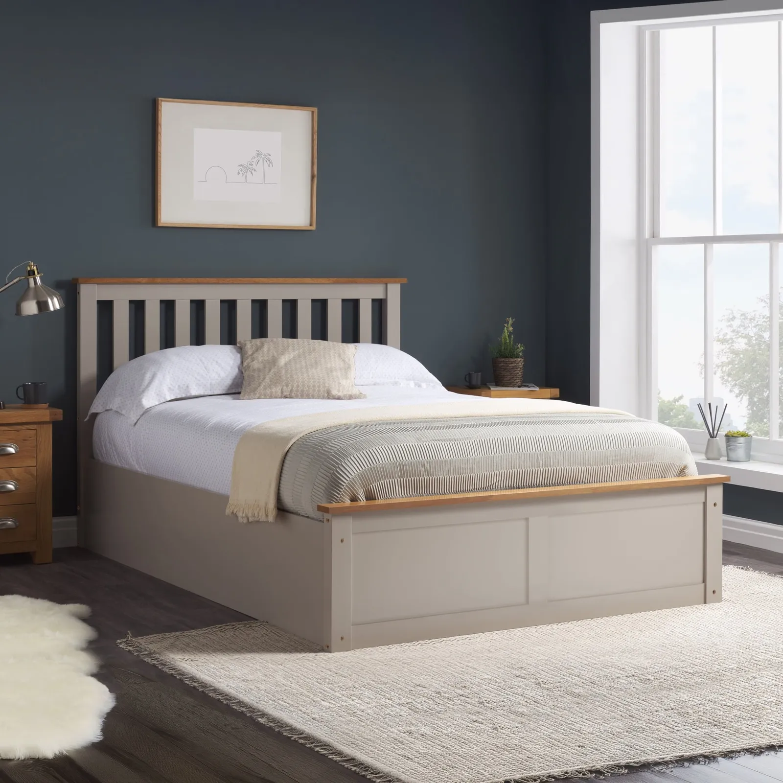 Phoenix - Single - Pearl Grey Wooden Ottoman Storage Bed Frame - Slatted Headboard - 3ft - Happy Beds 1