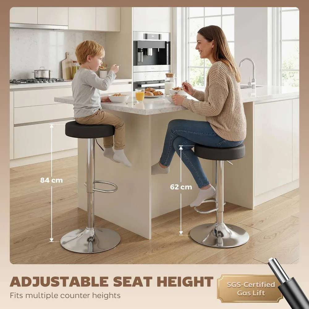 HOMCOM Bar Stools Set of 2, Height Adjustable Breakfast Bar Chairs in Black 4