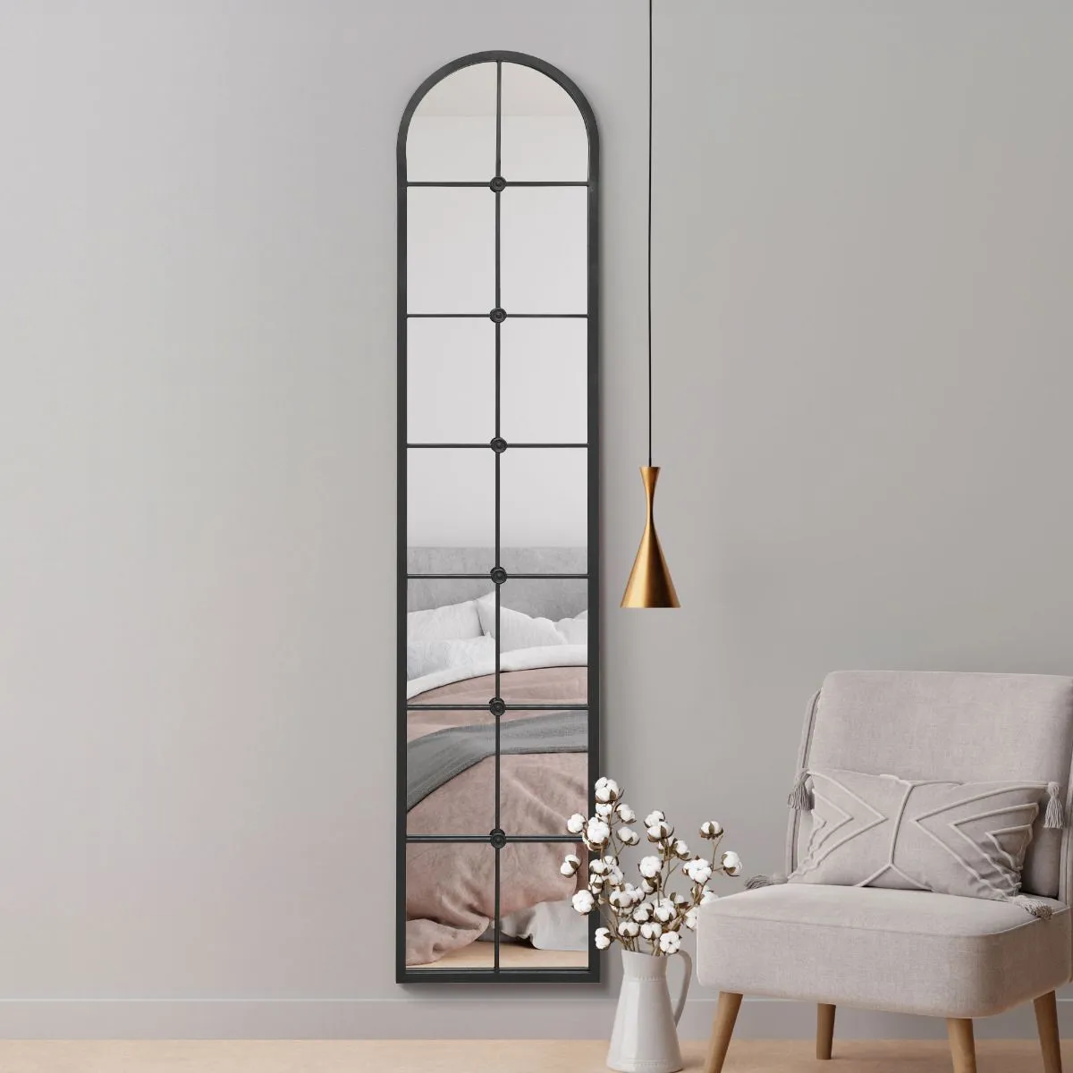 MirrorOutlet Black Framed Arched Leaner Wall Mirror 75" X 16" (190CM X 40CM) 6