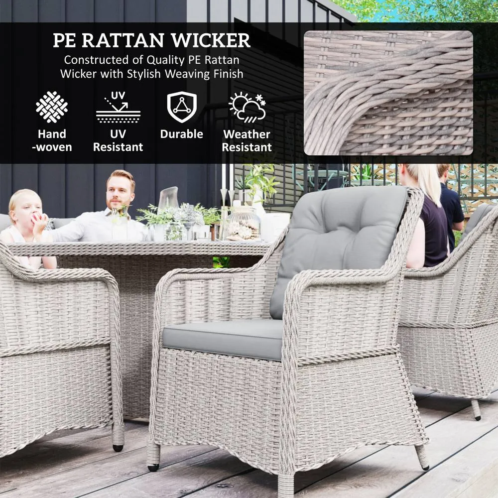 OUTSUNNY 7 PCS Patio PE Rattan Wicker Dining Table Set Furniture w/ Tempered Glass in Grey 4