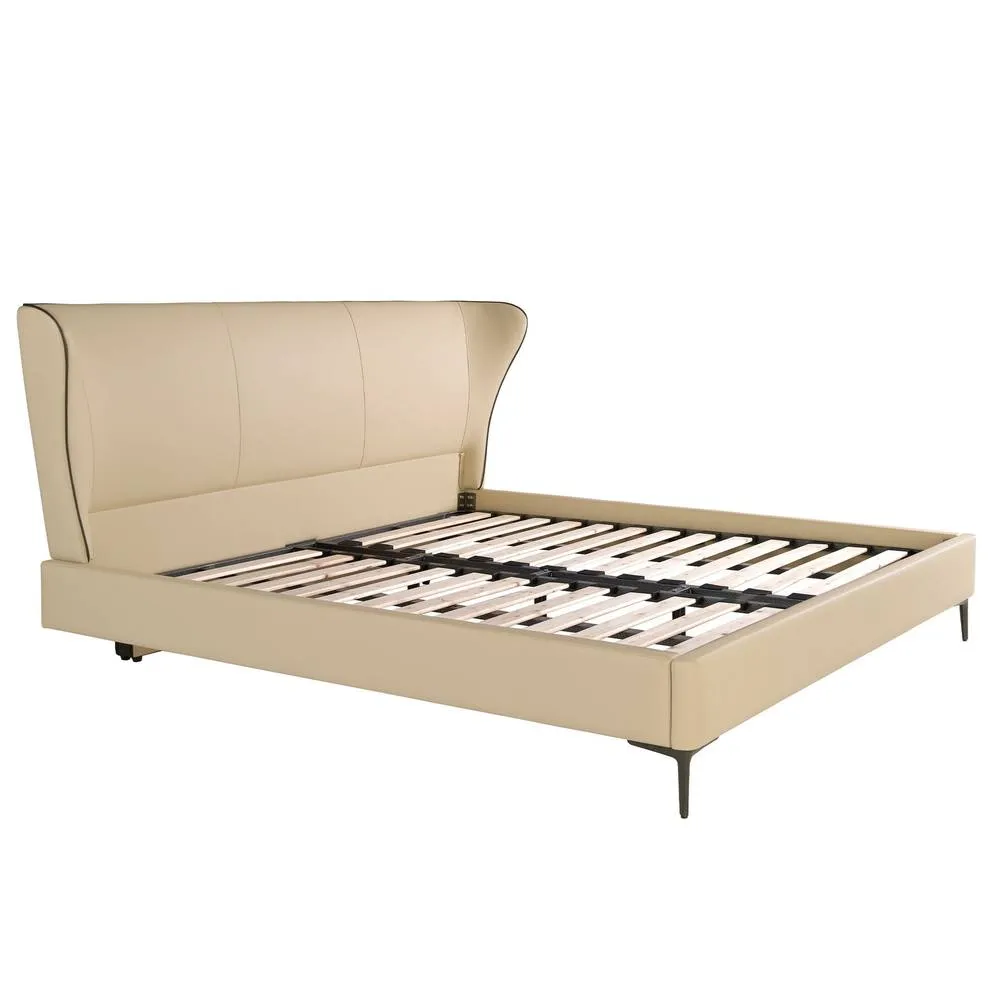 Angel Cerda Cream Leatherette Double Bed Fits 180x200 cm Mattress in Beige