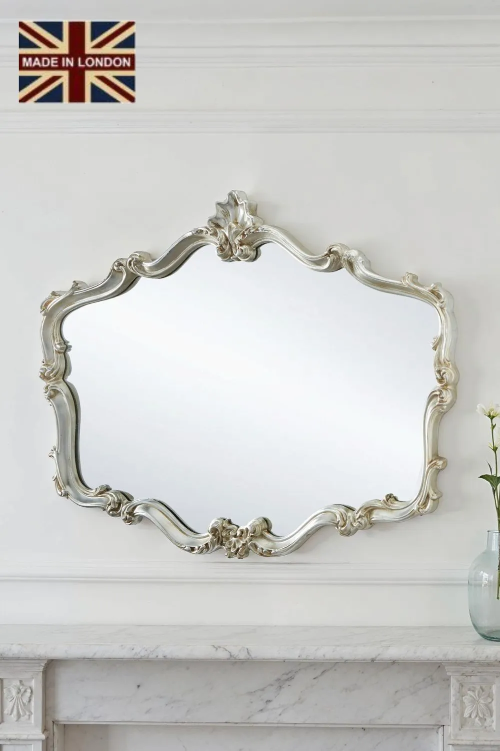 Yearn Mirrors Regency Decorative Landscape Mirror Silver in Metallic Silver