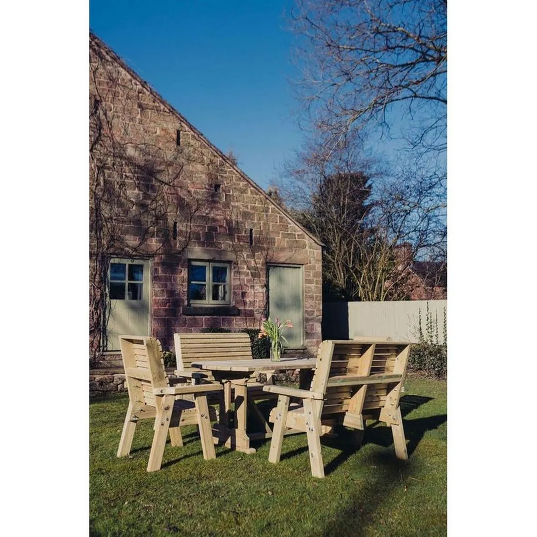 Churnet Valley Garden Furniture Ltd Ergo Dining Table Set with 2 Bench & 2 Chair - Min. Assembly Required in Brown 3