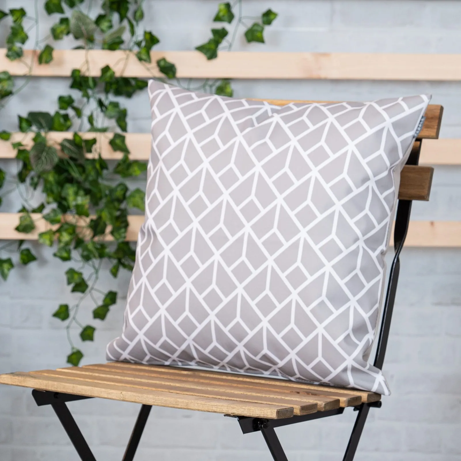 icon Indoor & Outdoor Geometric Pattern Waterproof Cushion Yellow in Grey