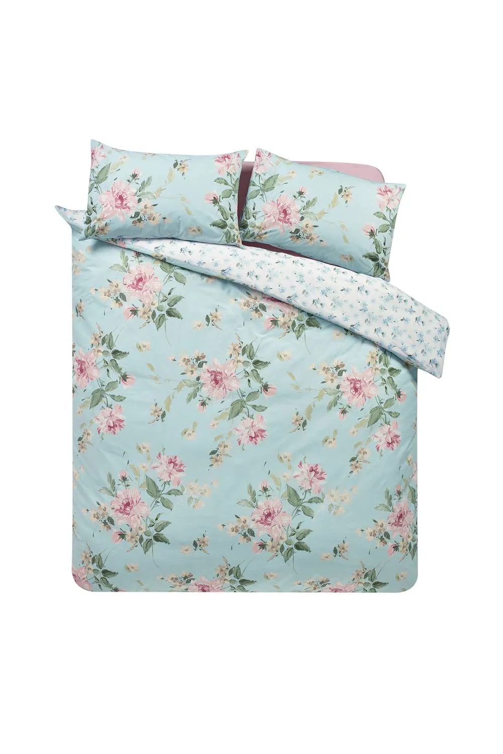 Catherine Lansfield 'Avebury Floral' Reversible Duvet Cover Set in Duck Egg Blue 5