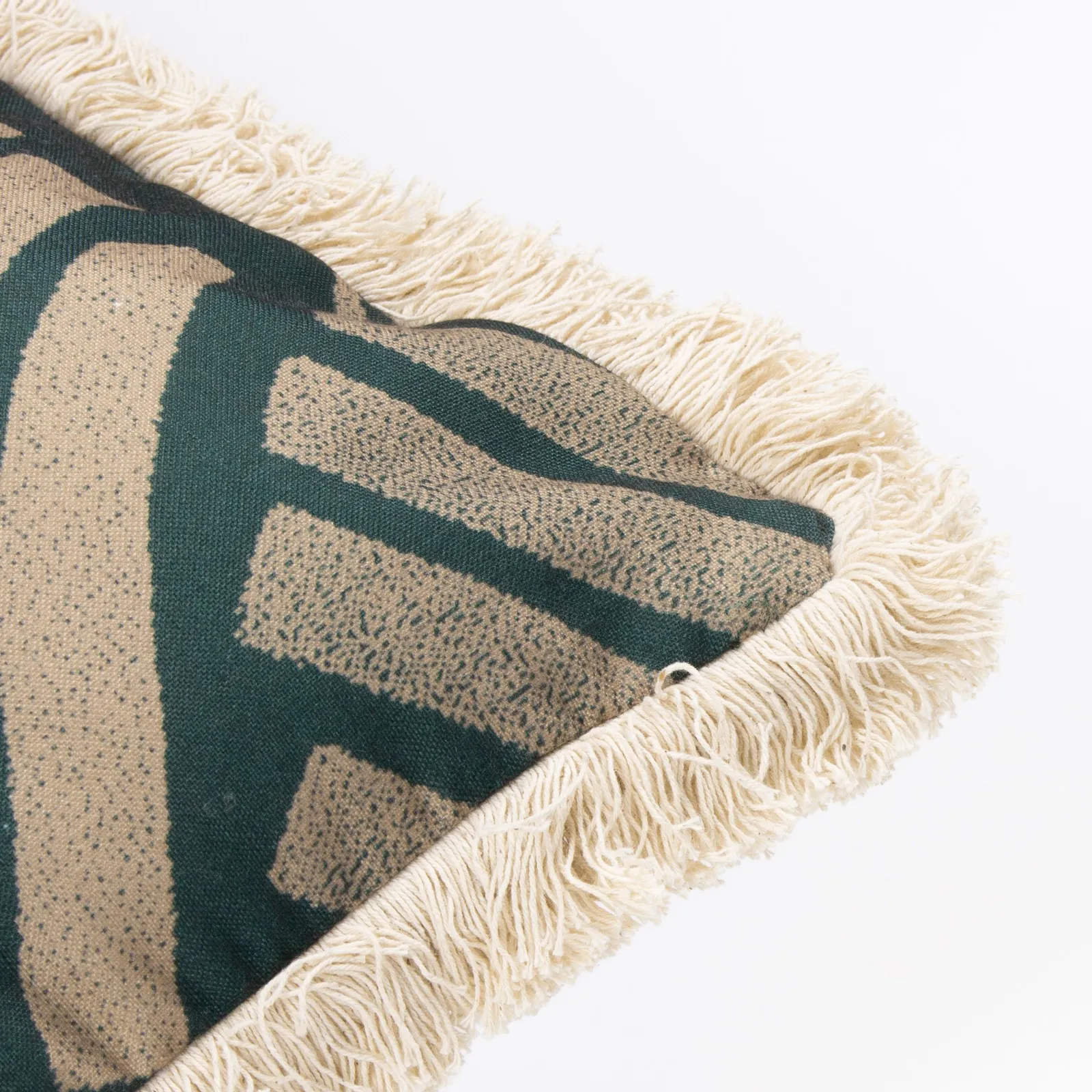 Paoletti Oromo Printed Geometric Fringed Cushion in Green 5