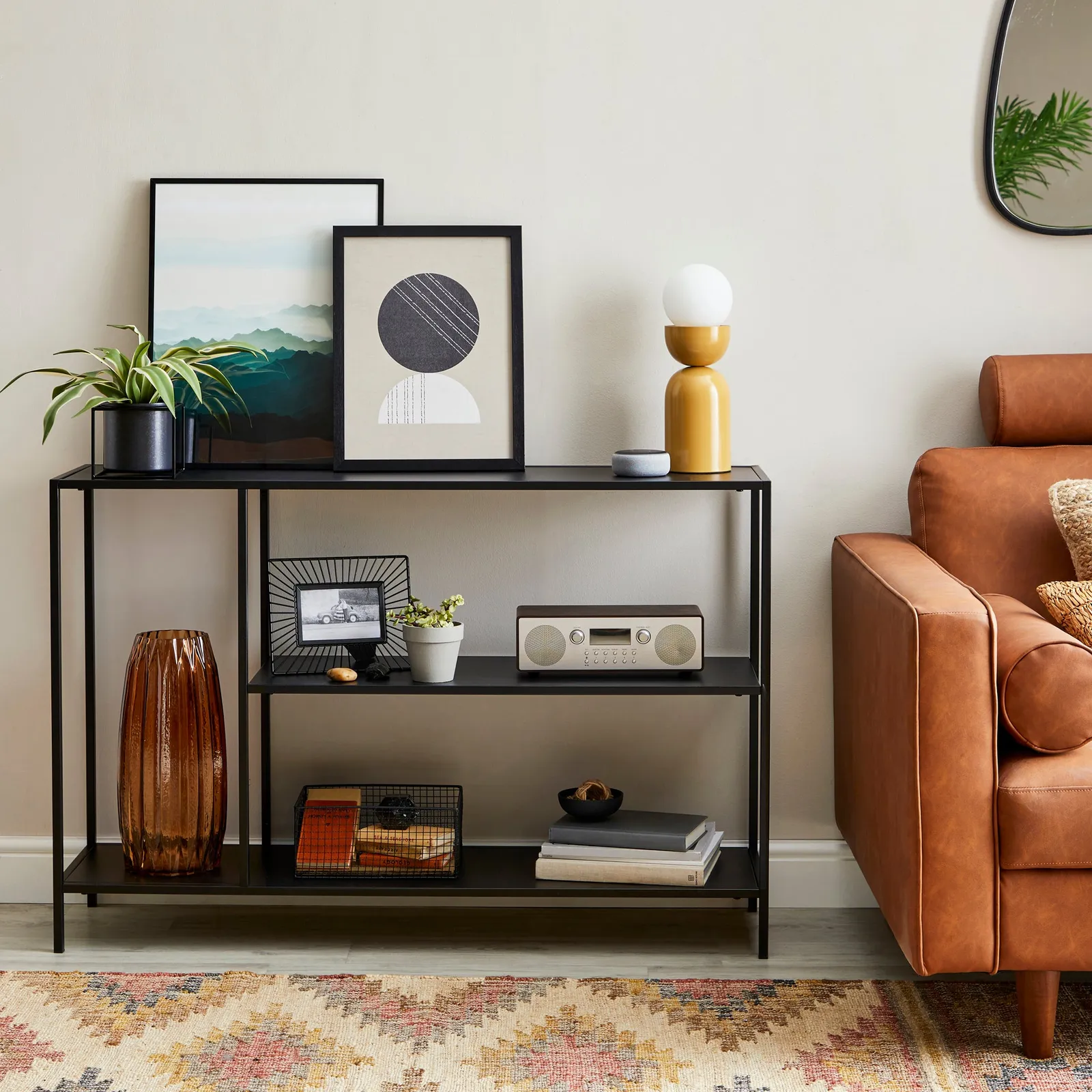 Black Console Table Shelving Unit Black