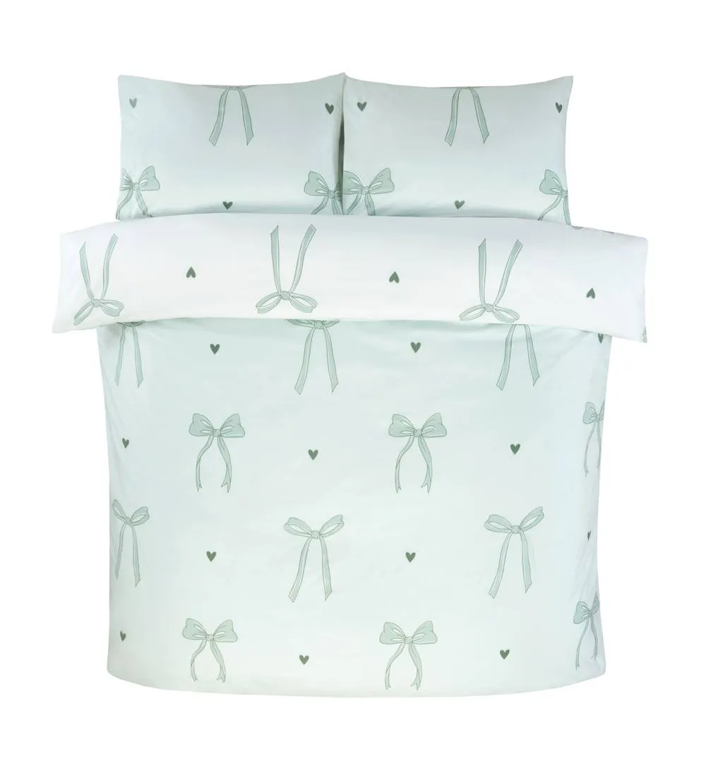 Rapport Home Bows Microfibre Duvet Cover Set with Pillowcase in Green 5