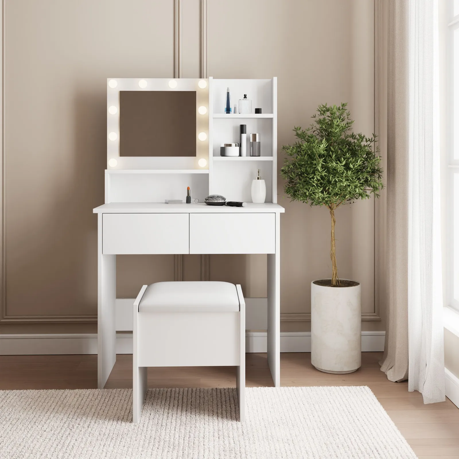GFW Eva LED Dressing Table Set in White 4