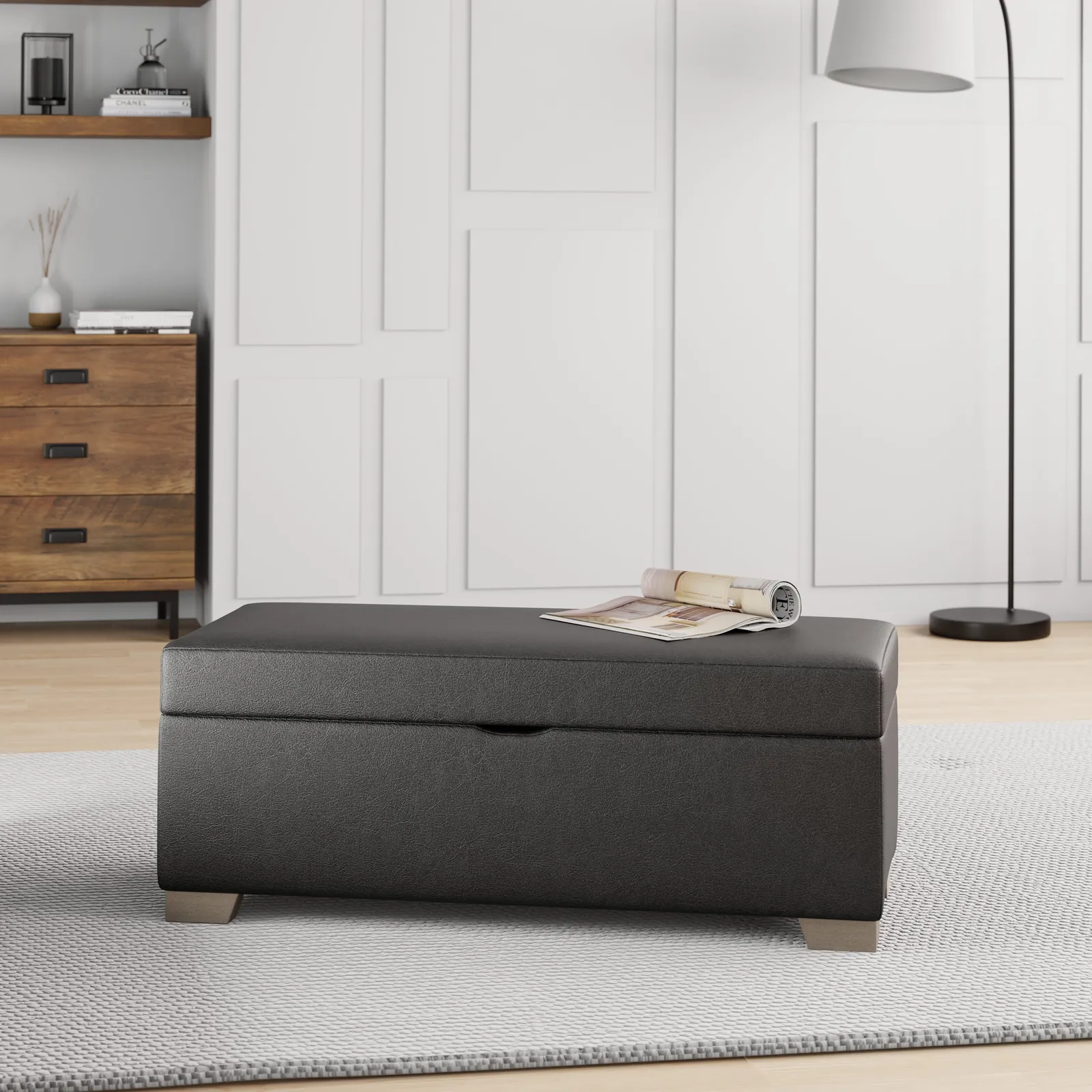 Austin Faux Leather Storage Footstool Grey