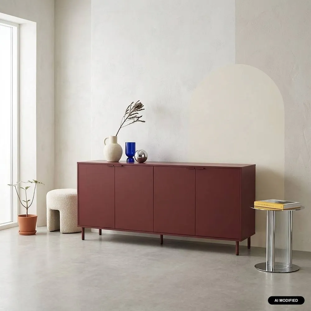 sweeek Sideboard 4 doors 160cm wood decor & metal in Burgundy 1