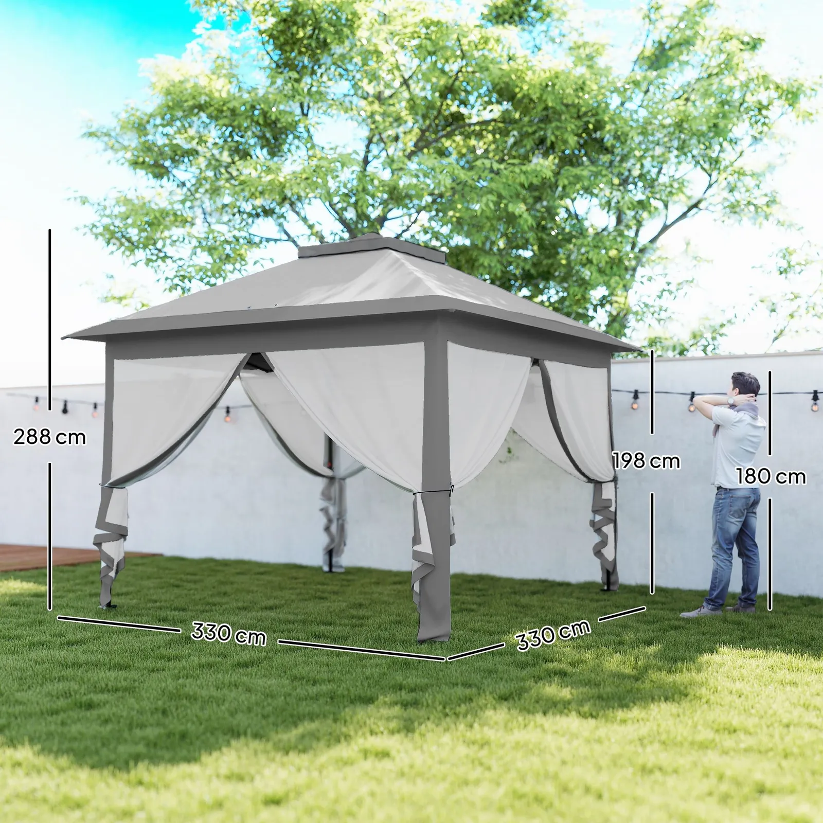 OUTSUNNY Pop Up Gazebo Height Adjustable Canopy Tent w/ Carrying Bag in Grey 3