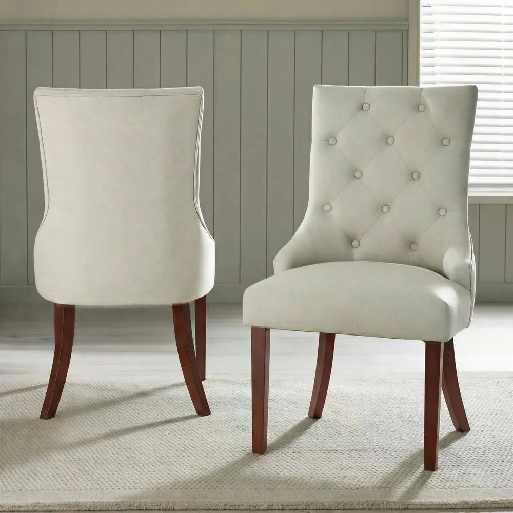 FurnitureboxUK 2x Belgravia Beige Fabric Dining Chairs Walnut Legs