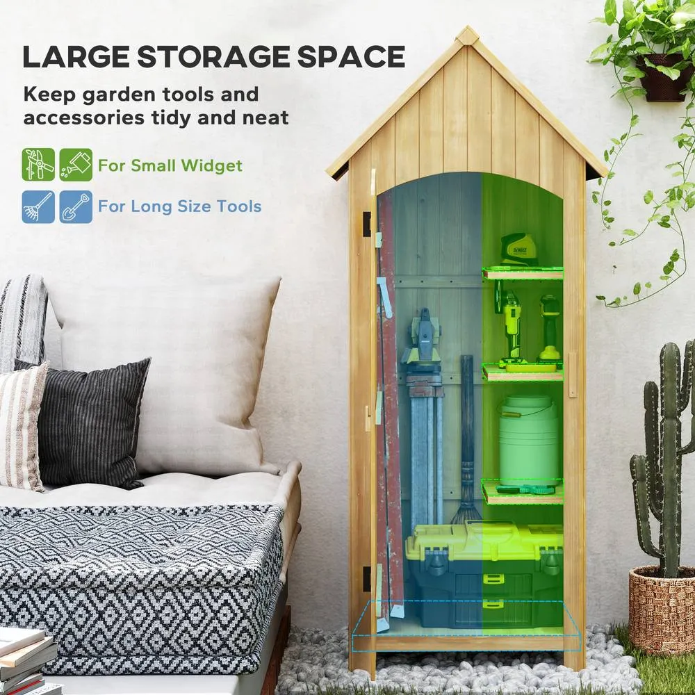 OUTSUNNY Wooden Small Garden Shed with 3 Shelves & Tilt Roof in Natural 6