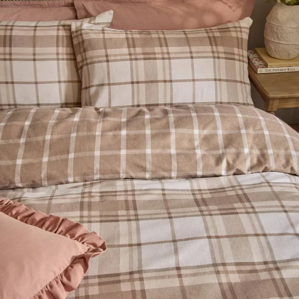 Wylder Braemar Check 100% Brushed Cotton Duvet Cover Set in Natural 2