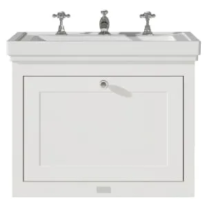 Bayswater Hartleigh Pointing White Traditional Wall Hung Vanity Unit & 3 Tap Hole Traditional Recessed Basin - 600mm