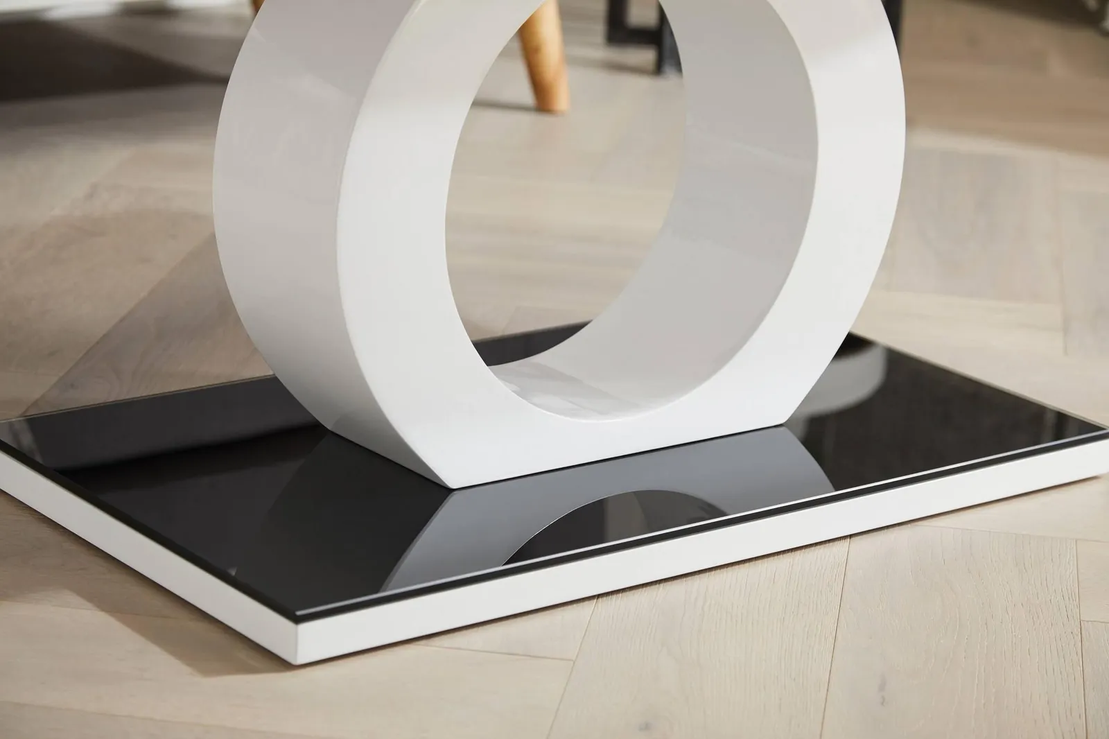 FurnitureboxUK Giovani Rectangular White High Gloss Coffee Table with Glass Top & Unique Halo Structural Plinth Base Design in Black 4