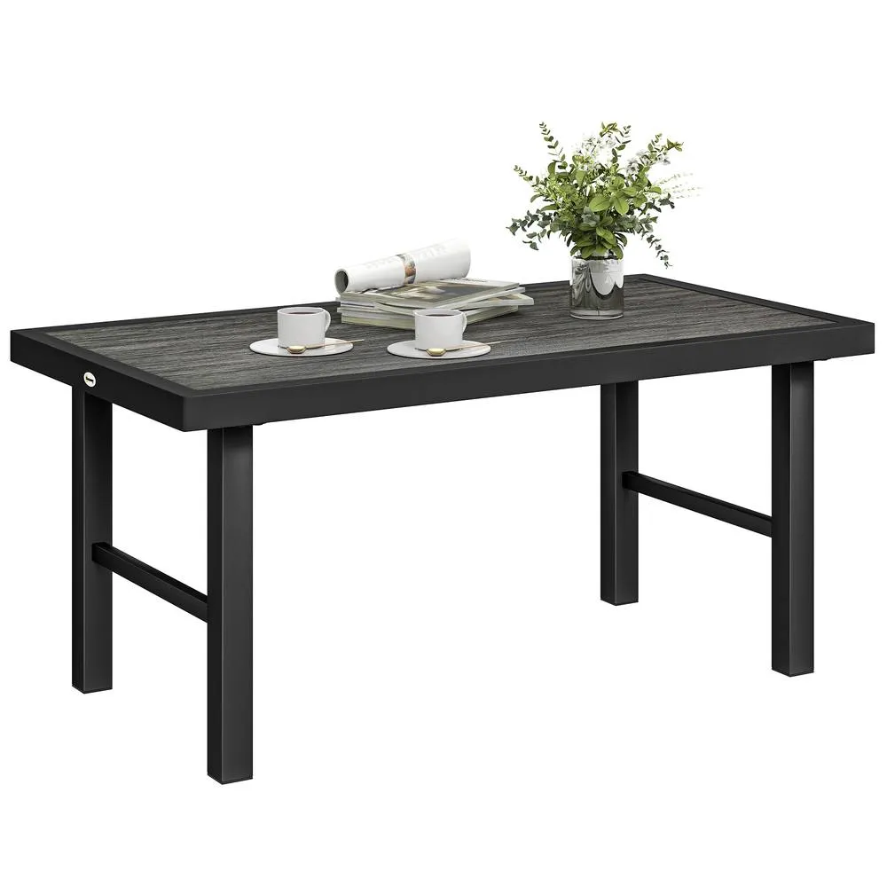 OUTSUNNY Garden Coffee Table with SPC Woodgrain Tabletop, Dark Grey 2