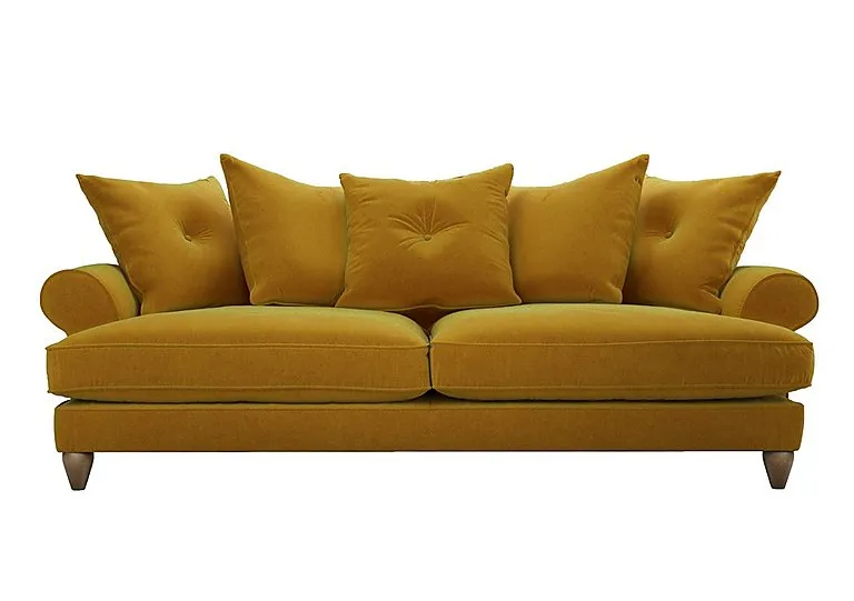 Bronwyn 4 Seater Fabric Scatter Back Fibre Fill Sofa With Washed Oak Feet - Golden Spice