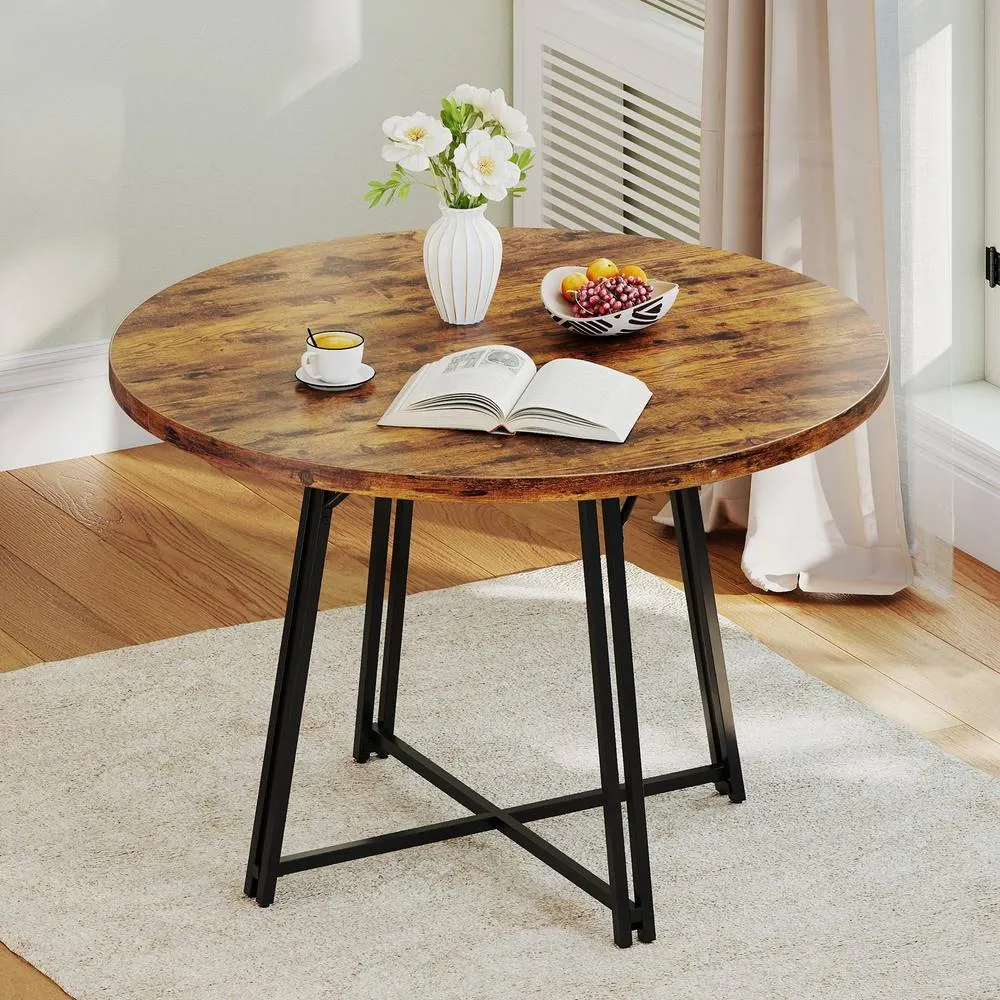 Costway 118CM Dining Table Round Kitchen Table Modern Diner Table in Brown 3