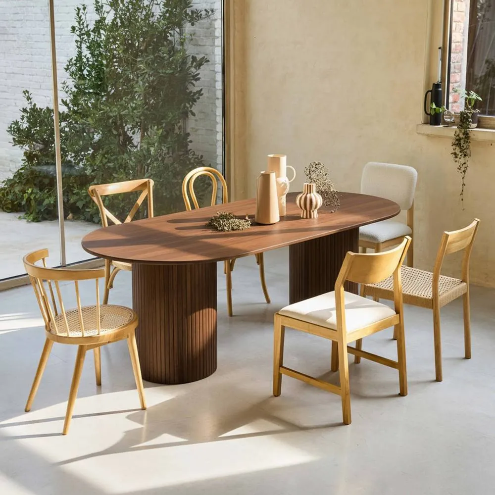 sweeek Oval dining table with oak veneer, seats 8 in Dark Brown 6