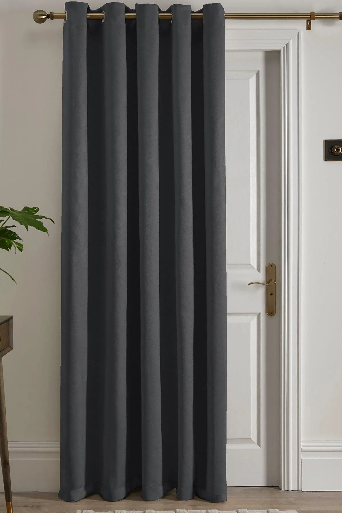 Fusion 'Strata' Dim out woven Eyelet Single Panel Door Curtain in Charcoal 1