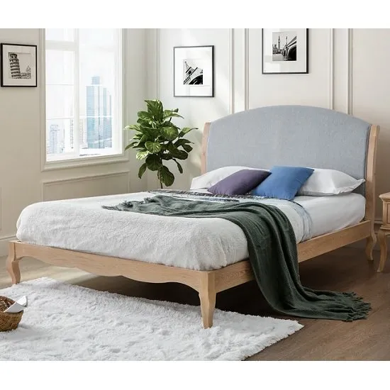 Antoinette Wooden Super King Size Bed In Oak And Grey Fabric