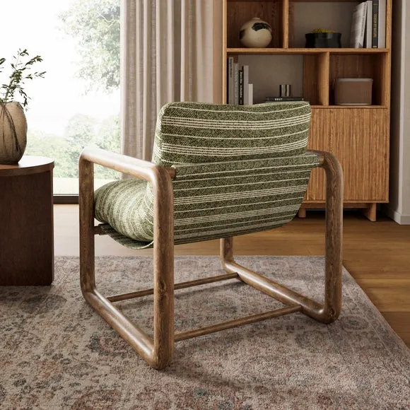 Malia Boucle Stripe Chunky Wooden Occasional Armchair 2