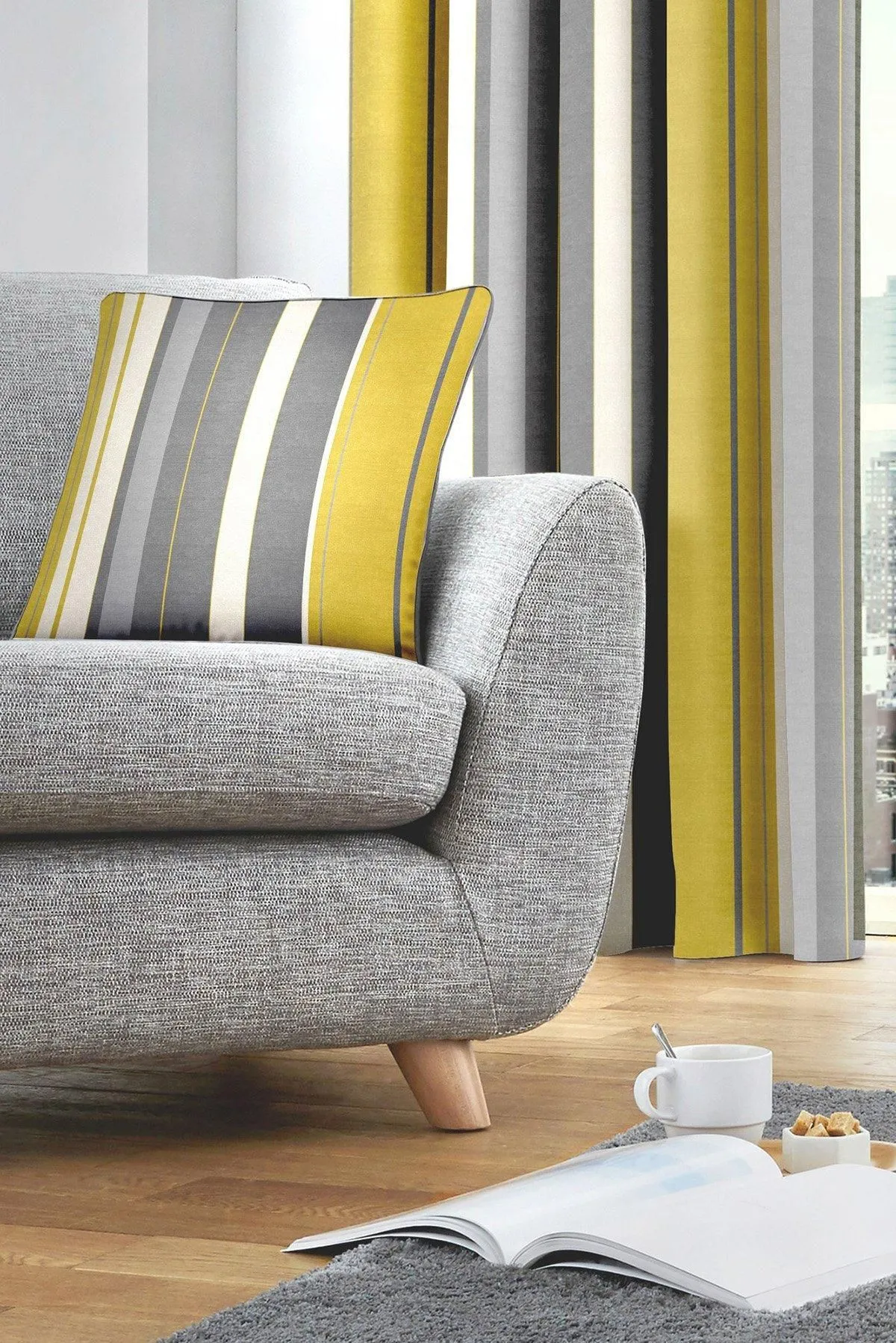Fusion 'Whitworth Stripe' Modern Striped Filled Cushion 100% Cotton in Mustard 3