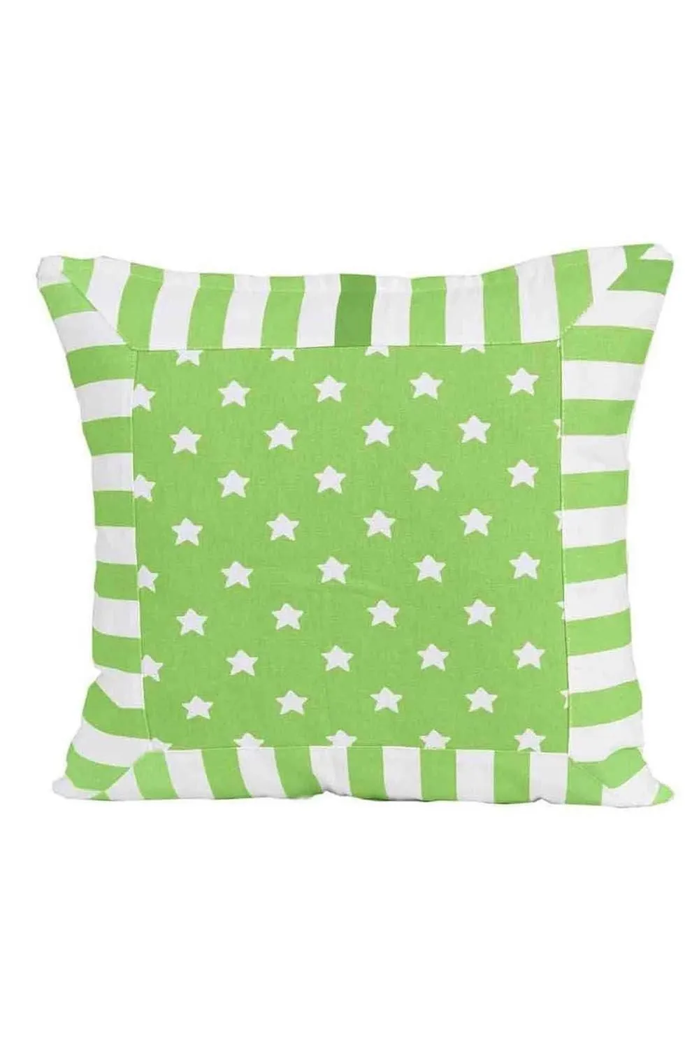 Homescapes Cotton Green Stripe Border & Stars Cushion Cover