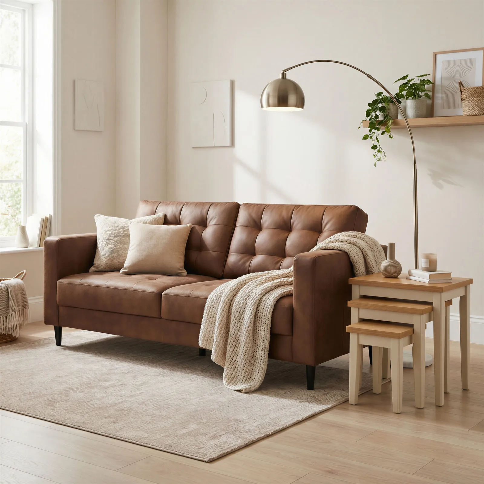 FurnitureboxUK Jade Brown Faux Leather 3 Seater Sofa in Tan