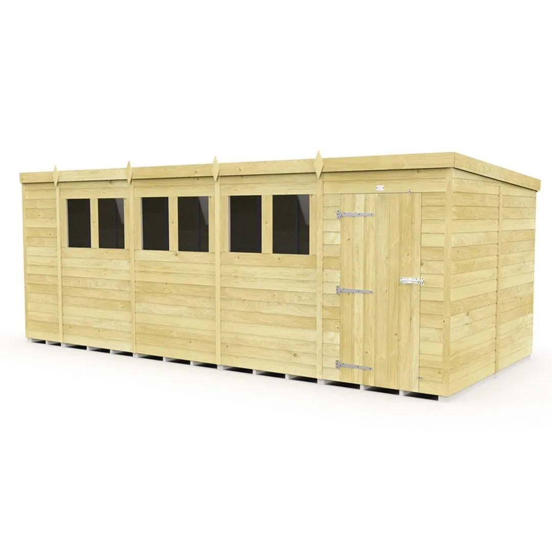 Buttercup Farm 19 x 8 Feet Pent Shed - Single Door W/ Windows - L231 x W560 x H201 cm in Brown