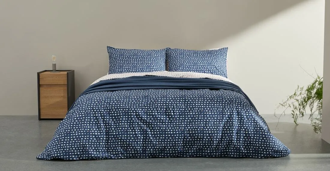 Uxi Cotton Duvet Cover + 2 Pillowcases, Double, Midnight Blue & Washed Red UK