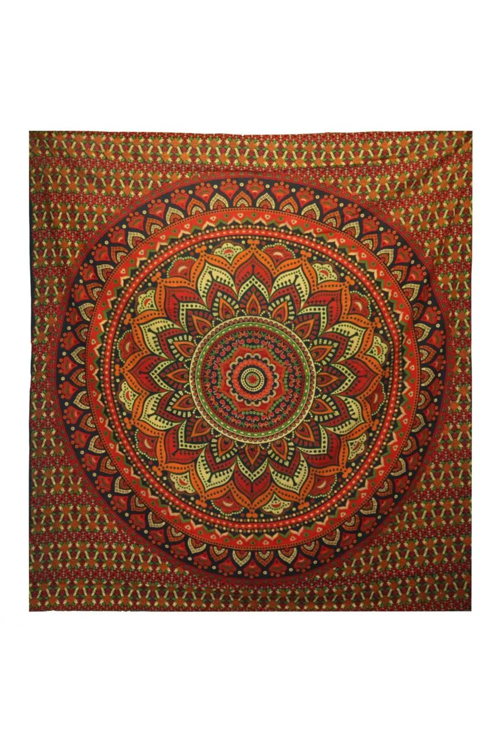KDMD Double Cotton Bedspread & Wall Hanging - Mandala Art in Red