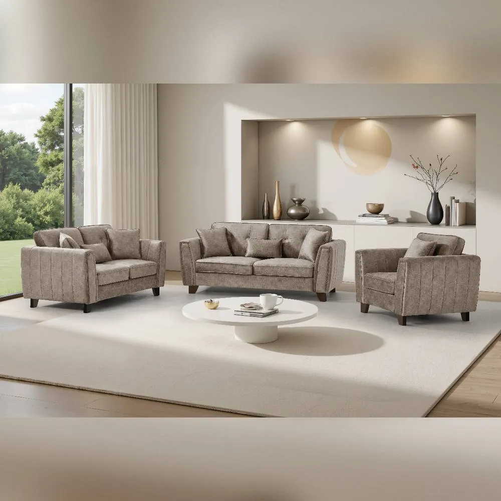 Comfy Living Ltd Faux Suede Sofa 3 Seater 2 Seater Arm Chair In Mink in Taupe