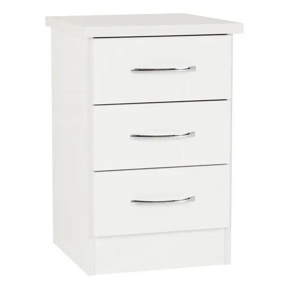 Return - Nevada 3 Drawer Bedside Table, White 2