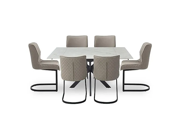 Clio Draw Leaf Extending Dining Table and 6 Cupra Chairs - Taupe