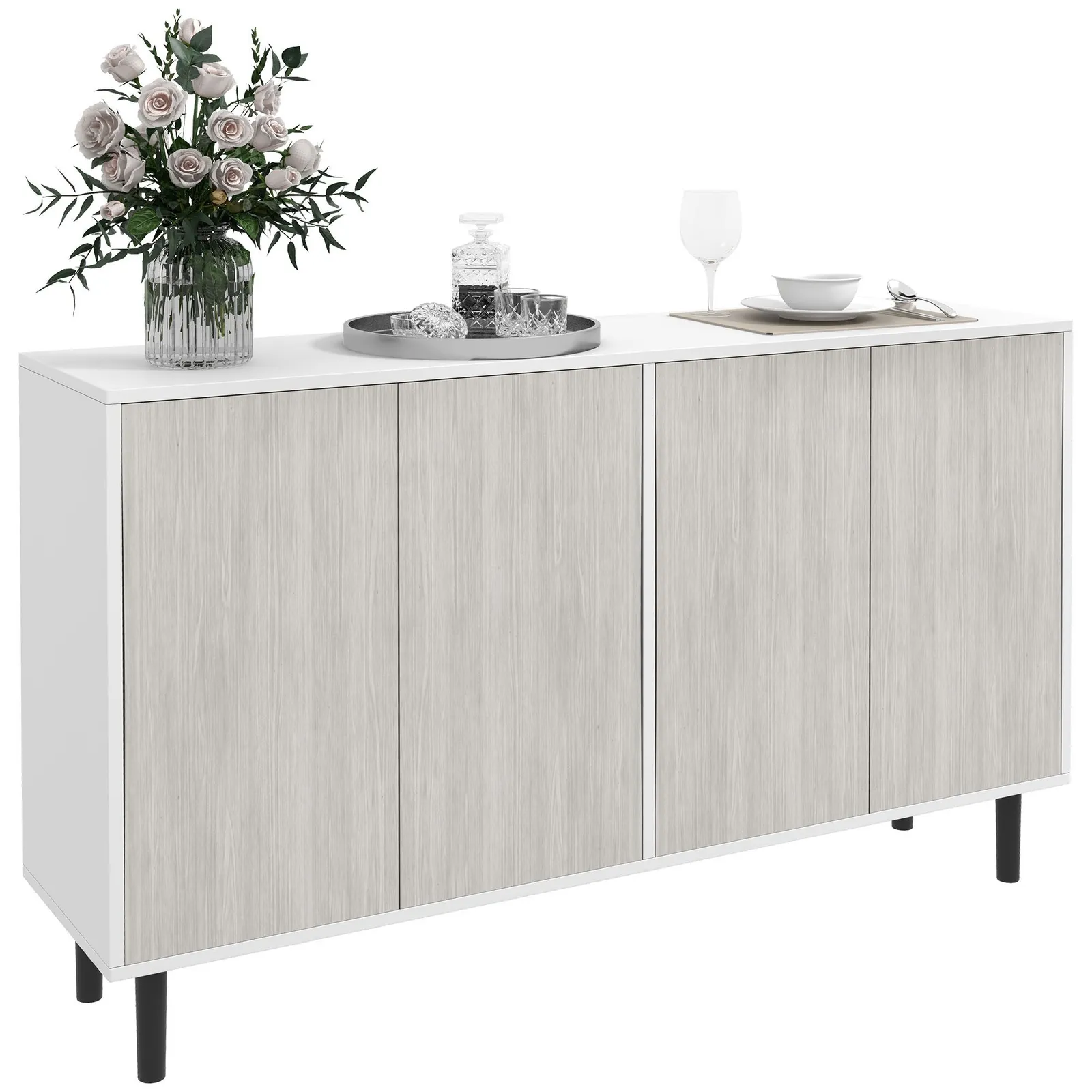 HOMCOM Sideboard Storage Cabinet for Living Room with Adjustable Shelves in White 2